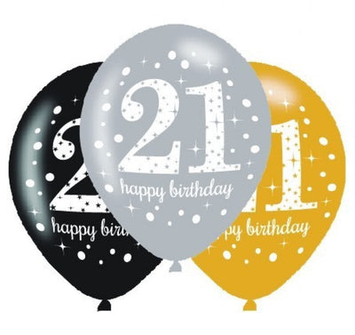21st Birthday Sparkling Celebration Latex Balloons 6 Pack