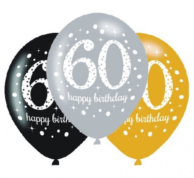 60th Birthday Sparkling Celebration Latex Balloons 6 Pack