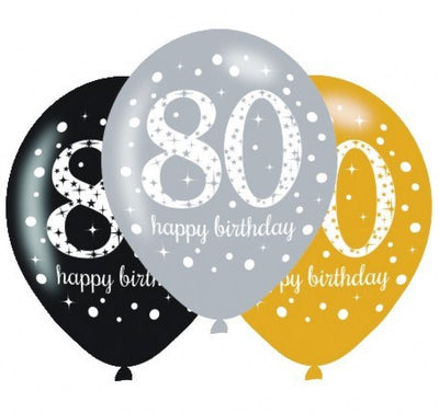 80th Birthday Sparkling Celebration Latex Balloons 6 Pack