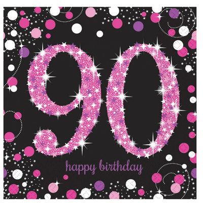 90th Birthday Pink Celebration Lunch Napkins 16 Pack
