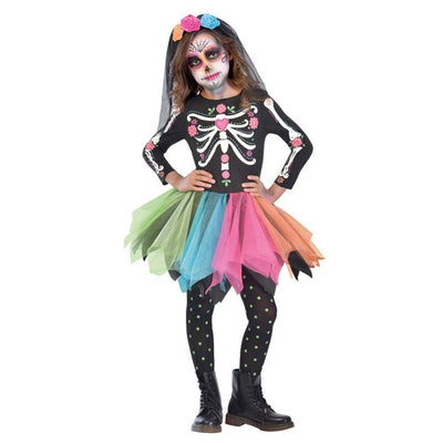 Halloween Mexican Sugar Skull Costume Girls 6-8 Years