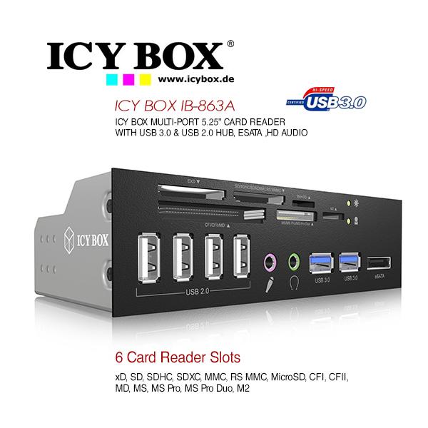 ICY BOX 5.25" Card Reader with multiport front panel (IB-863a-B) - Payday Deals
