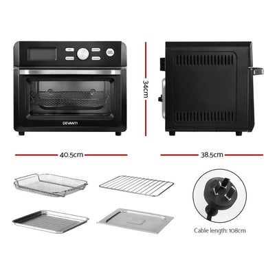 Devanti 20L Air Fryer Convection Oven Oil Free Fryers Kitchen Cooker Accessories Black - Payday Deals