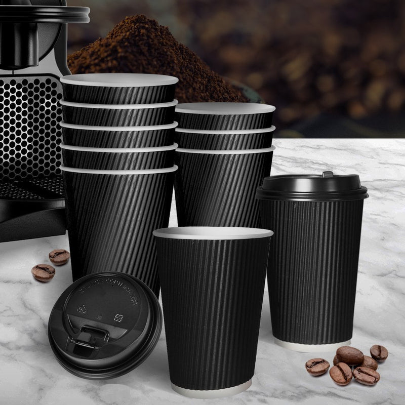 200 Pcs 8oz Disposable Takeaway Coffee Paper Cups Triple Wall Take Away w Lids - Payday Deals