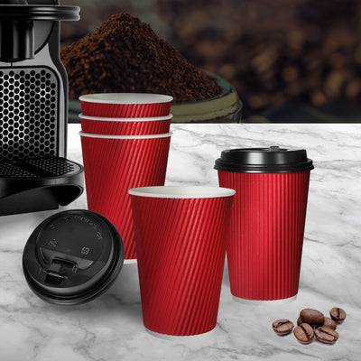 50 Pcs 8oz Disposable Takeaway Coffee Paper Cups Triple Wall Take Away w Lids - Payday Deals