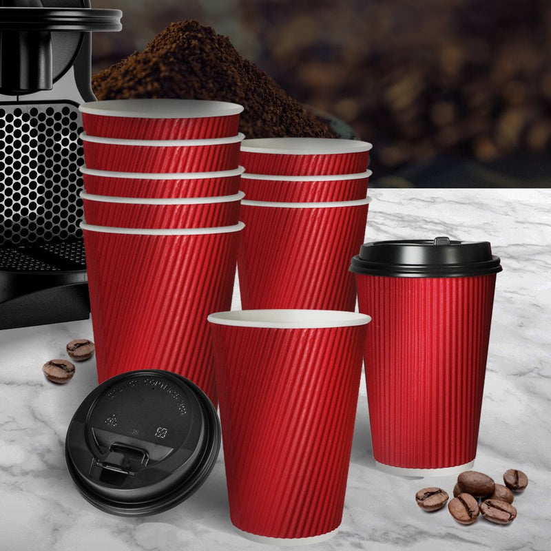 100 Pcs 12oz Disposable Takeaway Coffee Paper Cups Triple Wall Take Away w Lids - Payday Deals