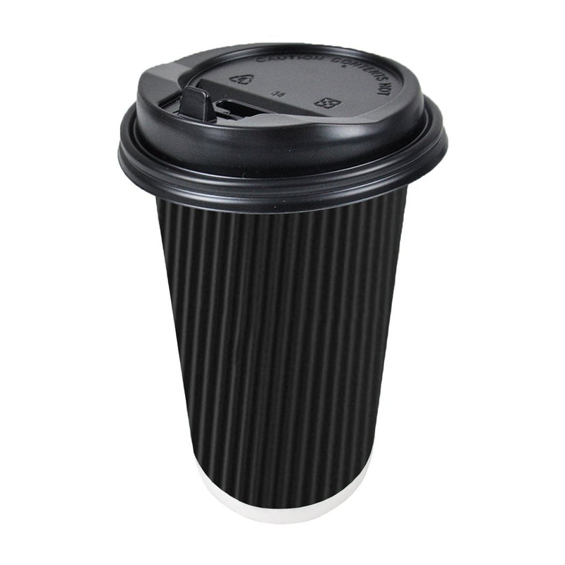 50 Pcs 16oz Disposable Takeaway Coffee Paper Cups Triple Wall Take Away w Lids - Payday Deals