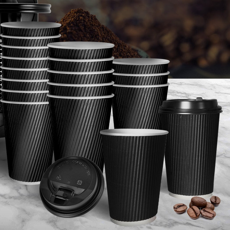 500 Pcs 16oz Disposable Takeaway Coffee Paper Cups Triple Wall Take Away w Lids - Payday Deals
