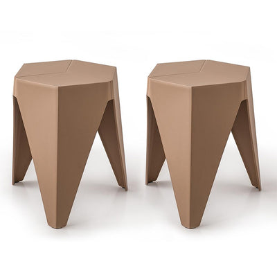 ArtissIn Set of 2 Puzzle Stool Plastic Stacking Bar Stools Dining Chairs Kitchen Brown - Payday Deals