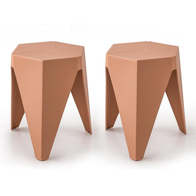 ArtissIn Set of 2 Puzzle Stool Plastic Stacking Bar Stools Dining Chairs Kitchen Pink - Payday Deals