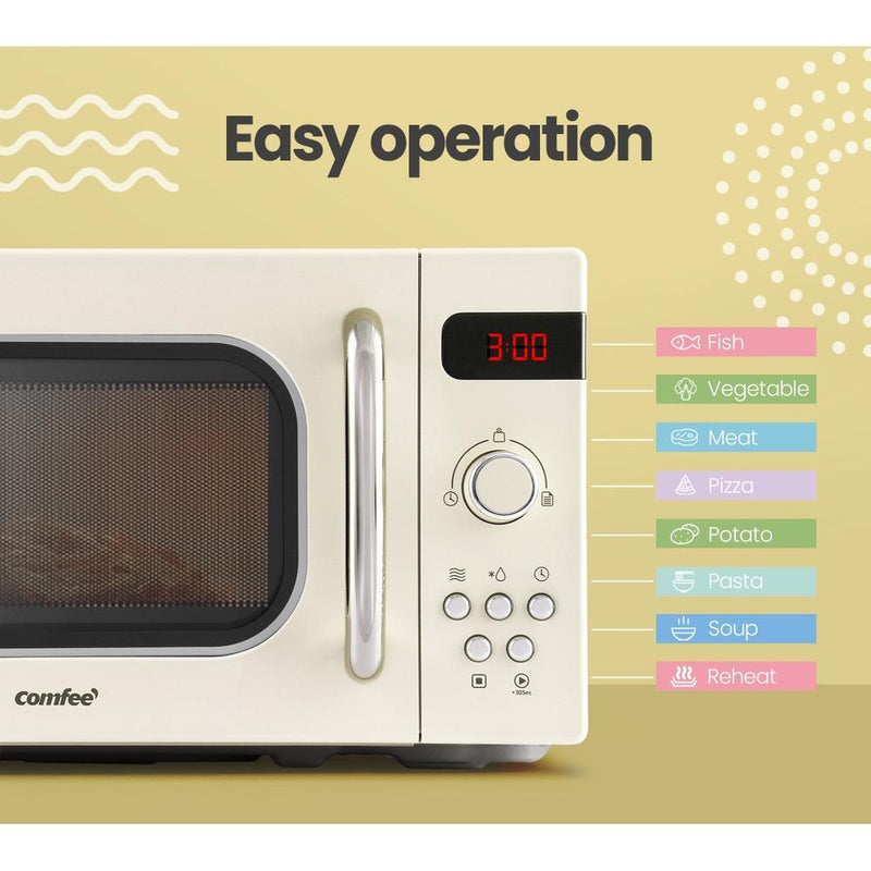 Comfee 20L Microwave Oven 800W Countertop Kitchen 8 Cooking Settings Cream - Payday Deals