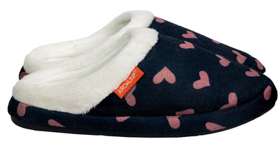 ARCHLINE Orthotic Slippers Slip On Scuffs Pain Relief Moccasins - Navy with Hearts