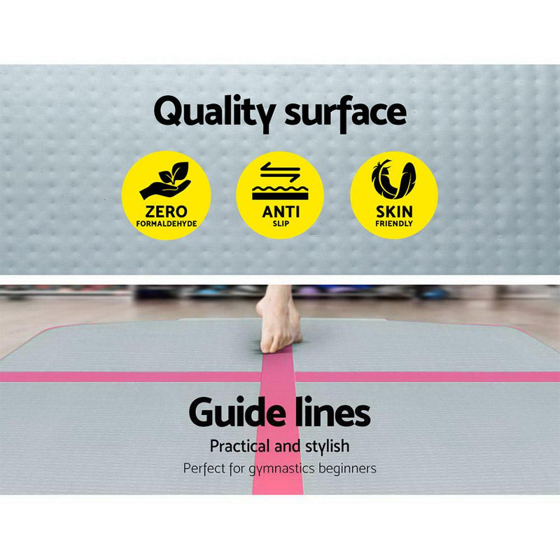 Everfit 3m x 1m Air Track Mat Gymnastic Tumbling Pink and Grey - Payday Deals