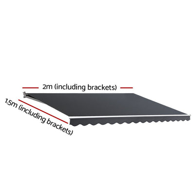 Instahut Motorised 2x1.5m Folding Arm Awning - Grey