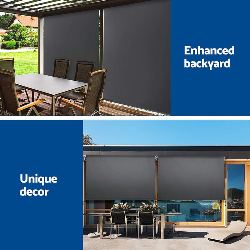Set of 2 Instahut Outdoor Blinds Roll Down Awning Straight Drop Patio 2.4X2.5M - Payday Deals