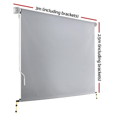 Instahut 3m x 2.5m Retractable Straight Drop Roll Down Awning - Grey - Payday Deals
