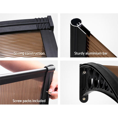 Instahut Window Door Awning Door Canopy Patio UV Sun Shield BROWN 1mx4m DIY - Payday Deals