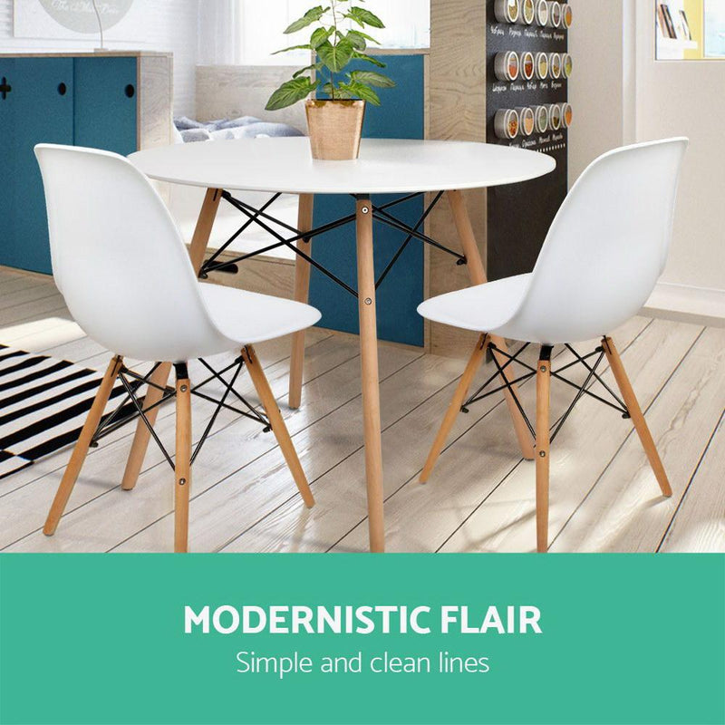 Artiss Dining Table 4 Seater Round Replica DSW Eiffel Kitchen Timber White - Payday Deals