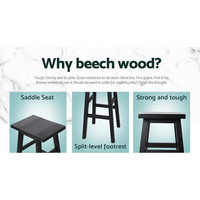 Artiss Set of 4 Beech Wood Bar Stools - Black - Payday Deals