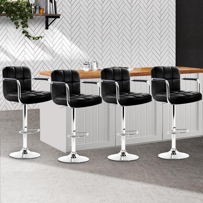 Artiss Set of 4 Bar Stools Gas lift Swivel Armrests - Steel and Black - Payday Deals