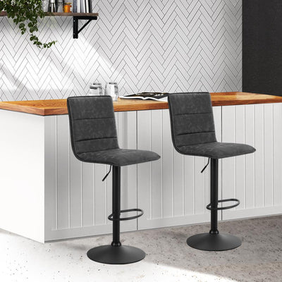 Artiss Set of 2 Bar Stools PU Leather Smooth Line Style - Grey and Black - Payday Deals