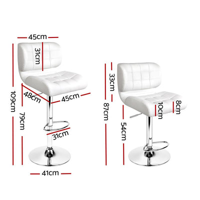 Artiss Set of 2 PU Leather Gas Lift Bar Stools - White and Chrome - Payday Deals