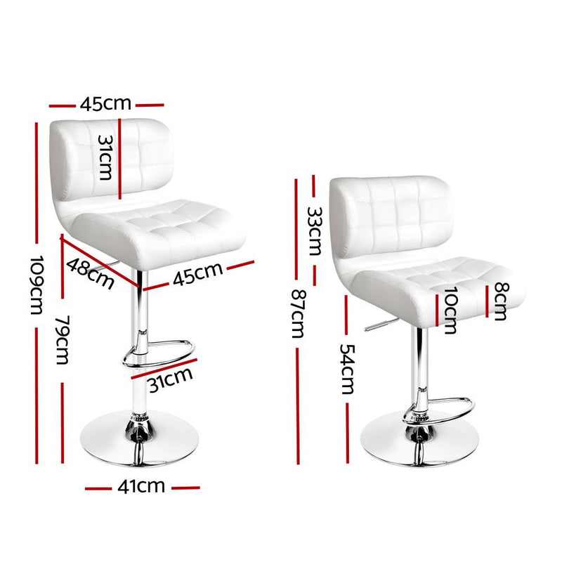 Artiss Set of 2 PU Leather Gas Lift Bar Stools - White and Chrome - Payday Deals