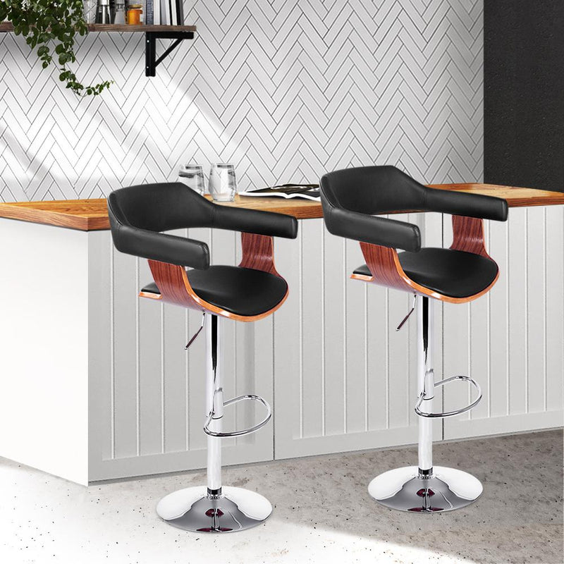 Artiss Set of 2 Wooden Bar Stool - Black and Wood - Payday Deals