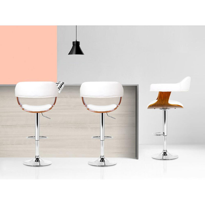 Artiss Set of 2 Wooden PU Leather Bar Stool - White and Chrome - Payday Deals