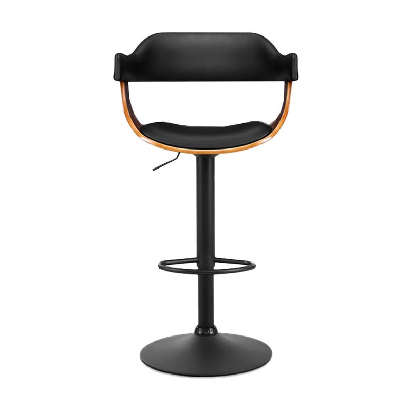 Artiss Bar Stool Curved Gas Lift PU Leather - Black and Wood - Payday Deals