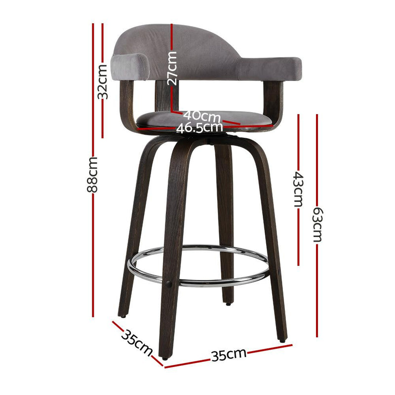 Artiss Set of 2 Bar Stools Wooden Swivel Bar Stool Kitchen Dining Chair - Wood, Chrome and Grey - Payday Deals
