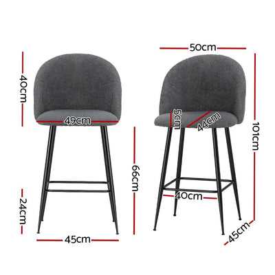 Artiss Set of 2 Bar Stools Kitchen Dining Chair Stool Chairs Sherpa Boucle Charcoal