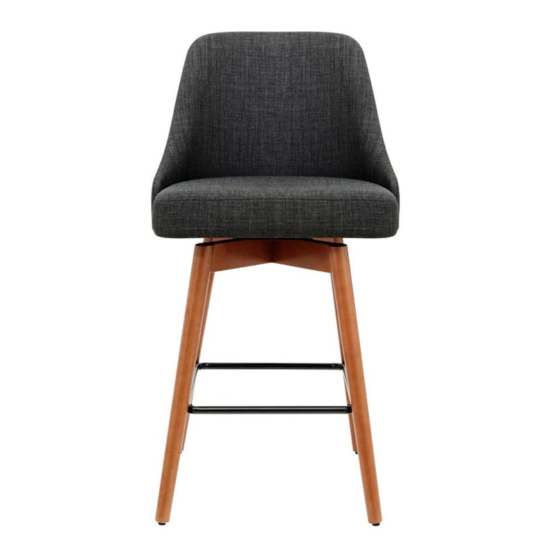Artiss Set of 2 Wooden Fabric Bar Stools Square Footrest - Charcoal - Payday Deals