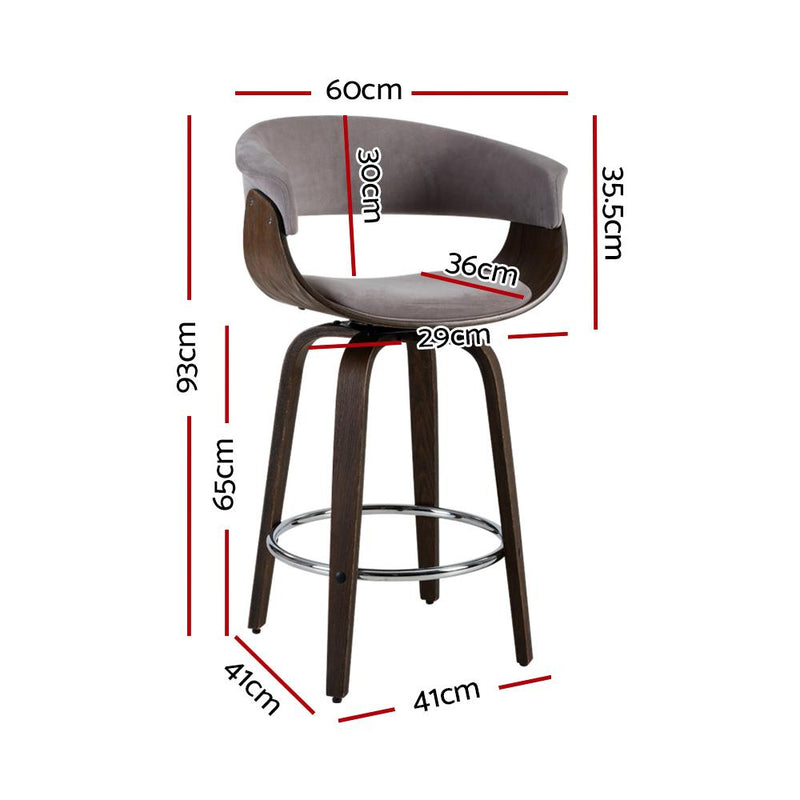 Artiss Swivel PU Suede Bar Stool - Wood and Grey - Payday Deals