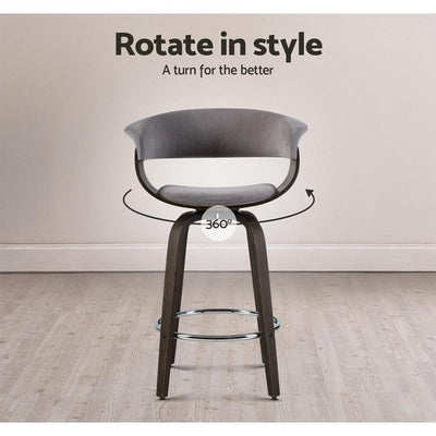 Artiss Swivel PU Suede Bar Stool - Wood and Grey - Payday Deals