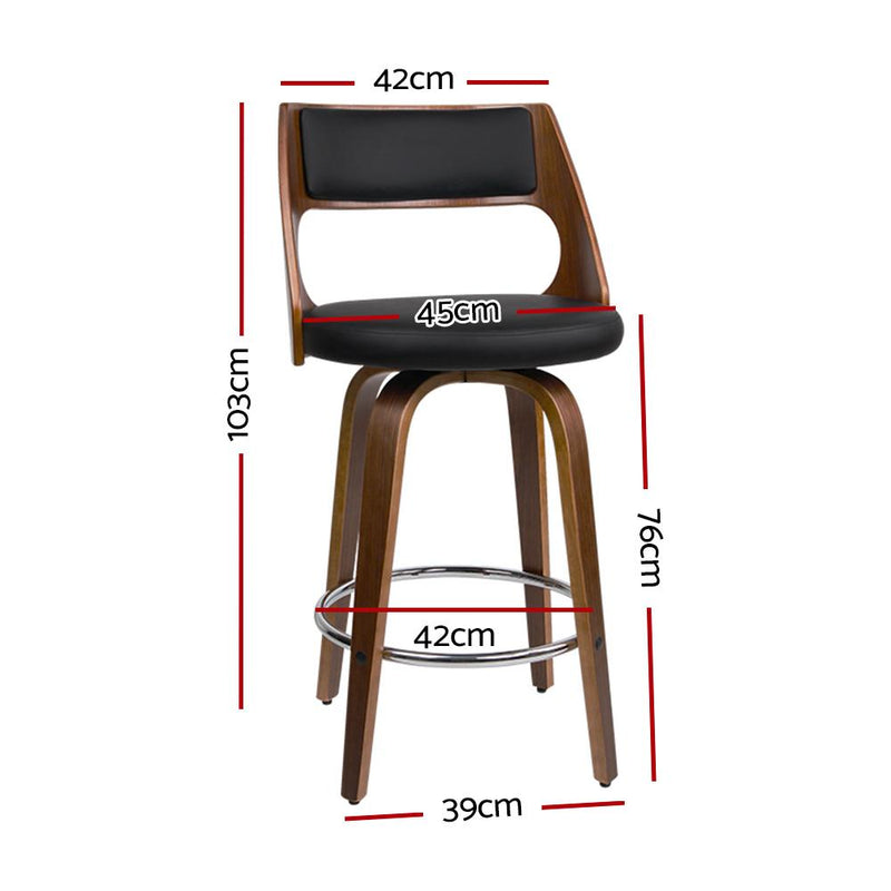 Artiss Set of 2 Wooden Bar Stools PU Leather - Black and Wood - Payday Deals