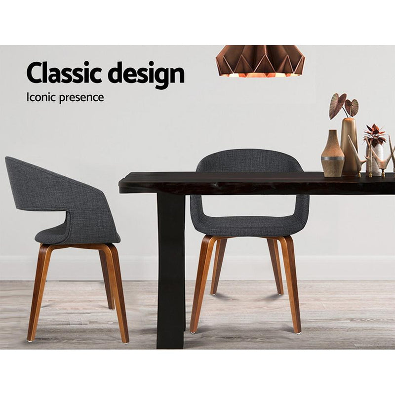 Artiss Set of 2 Timber Wood and Fabric Dining Chairs - Charcoal - Payday Deals