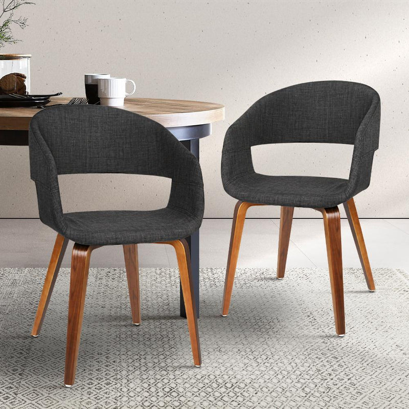 Artiss Set of 2 Timber Wood and Fabric Dining Chairs - Charcoal - Payday Deals