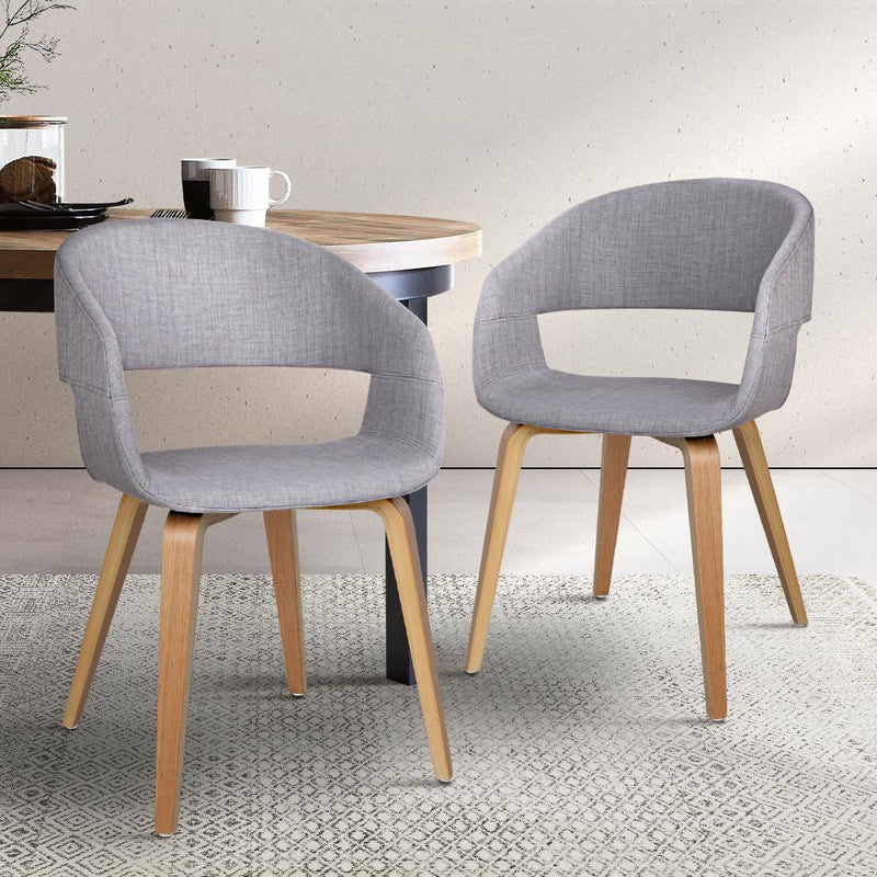 Artiss Set of 2 Timber Wood and Fabric Dining Chairs - Light Grey - Payday Deals