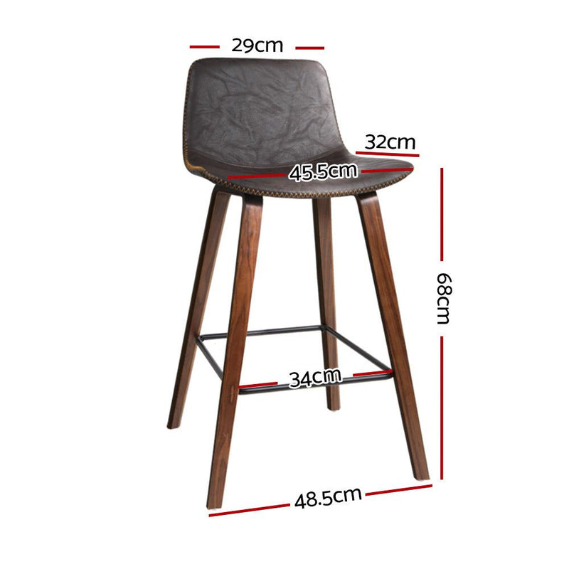 Artiss Set of 2 PU Leather Bar Stools Square Footrest - Wood and Brown - Payday Deals