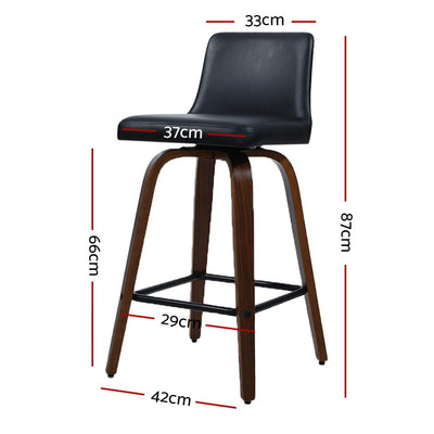 Artiss Set of 2 Wooden PU Leather Bar Stool - Black and Brown Wood Legs - Payday Deals
