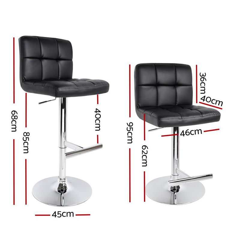 Artiss Set of 2 PU Leather Gas Lift Bar Stools - Black - Payday Deals