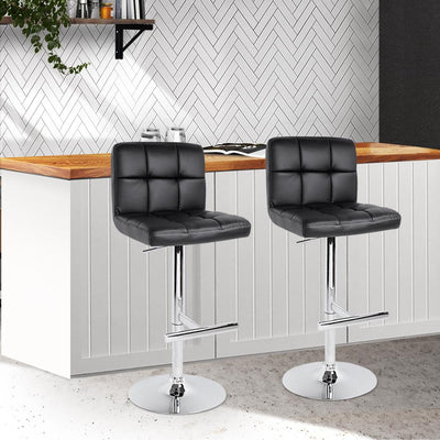 Artiss Set of 2 PU Leather Gas Lift Bar Stools - Black - Payday Deals