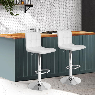 Artiss Set of 2 PU Leather Gas Lift Bar Stools - White - Payday Deals