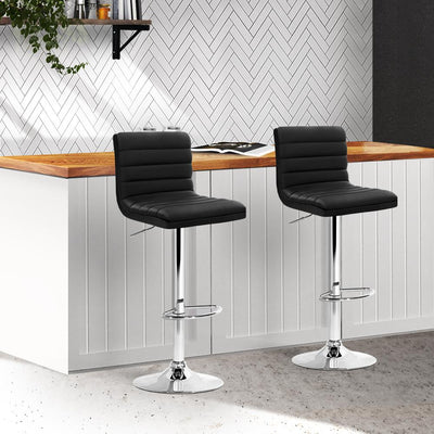Artiss Set of 2 PU Leather Bar Stools Padded Line Style - Black - Payday Deals