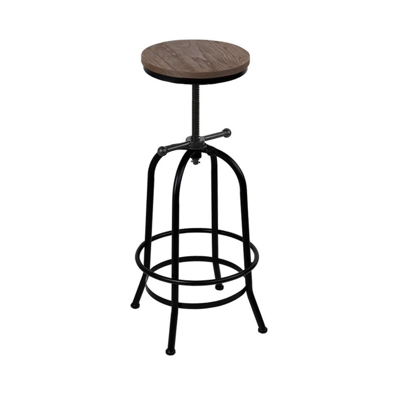 Artiss Bar Stool Industrial Round Seat Wood Metal - Black and Brown - Payday Deals