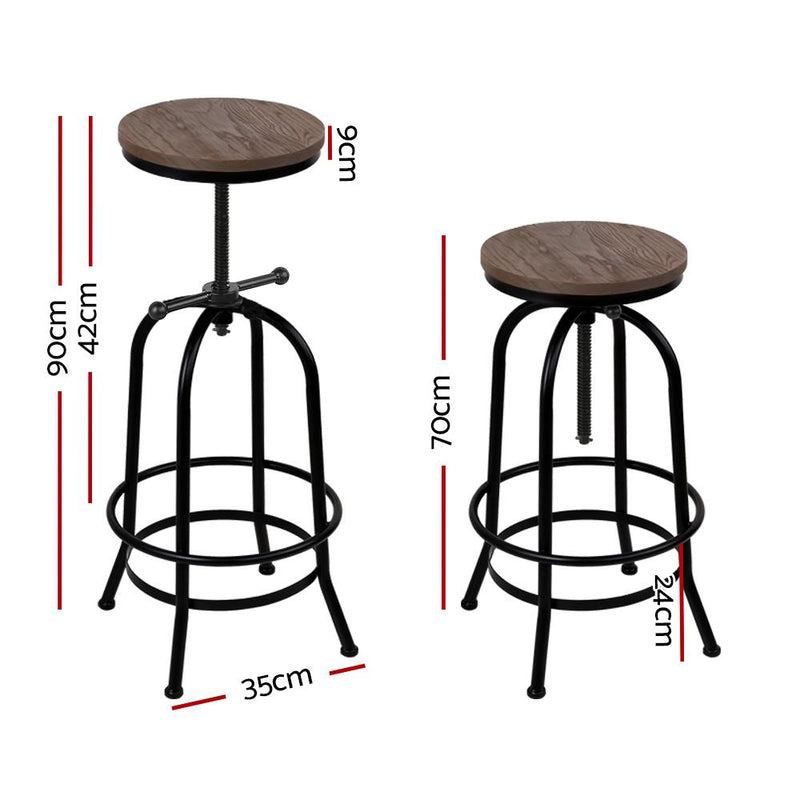 Artiss Bar Stool Industrial Round Seat Wood Metal - Black and Brown - Payday Deals