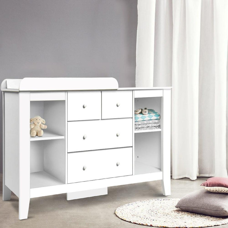 Keezi Baby Change Table Tall boy Drawers Dresser Chest Storage Cabinet White - Payday Deals