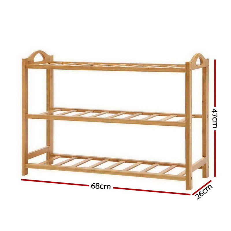 Artiss 3 Tiers Bamboo Shoe Rack Storage Organiser Wooden Shelf Stand Shelves - Payday Deals