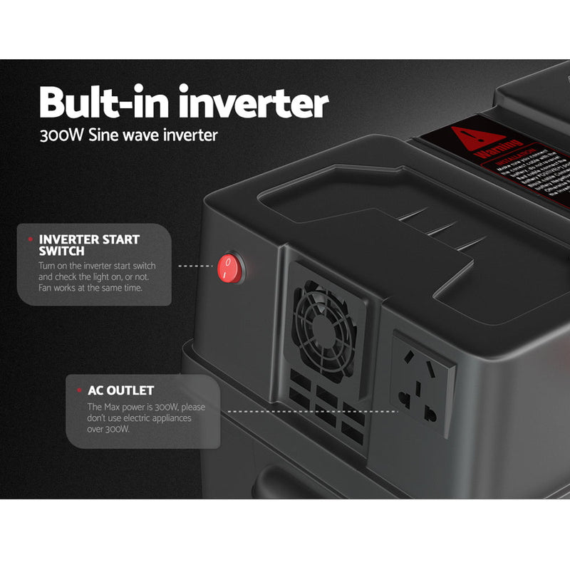 Giantz Battery Box 300W Inverter Deep Cycle Battery Portable Caravan Camping USB